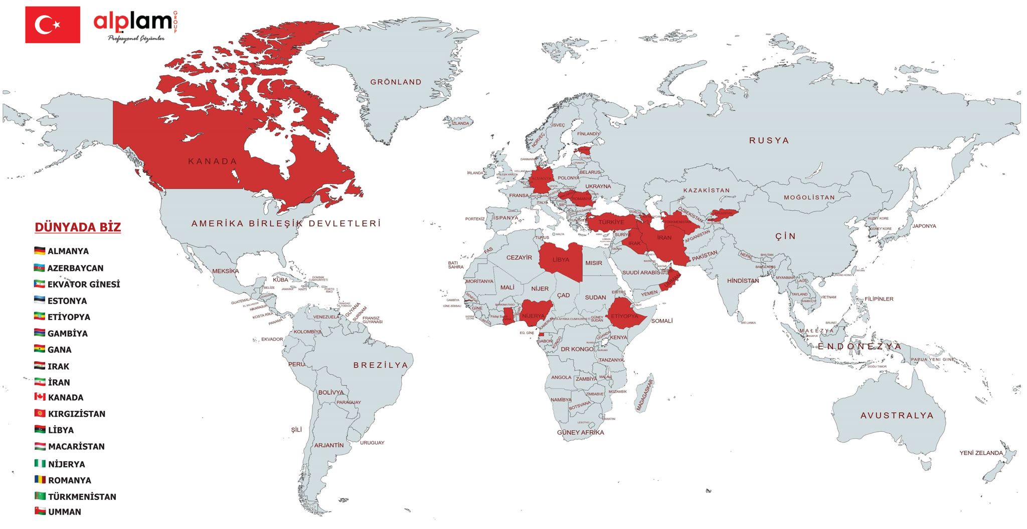 Dünya halitası üzerinde ihracat yapılan ülkeler